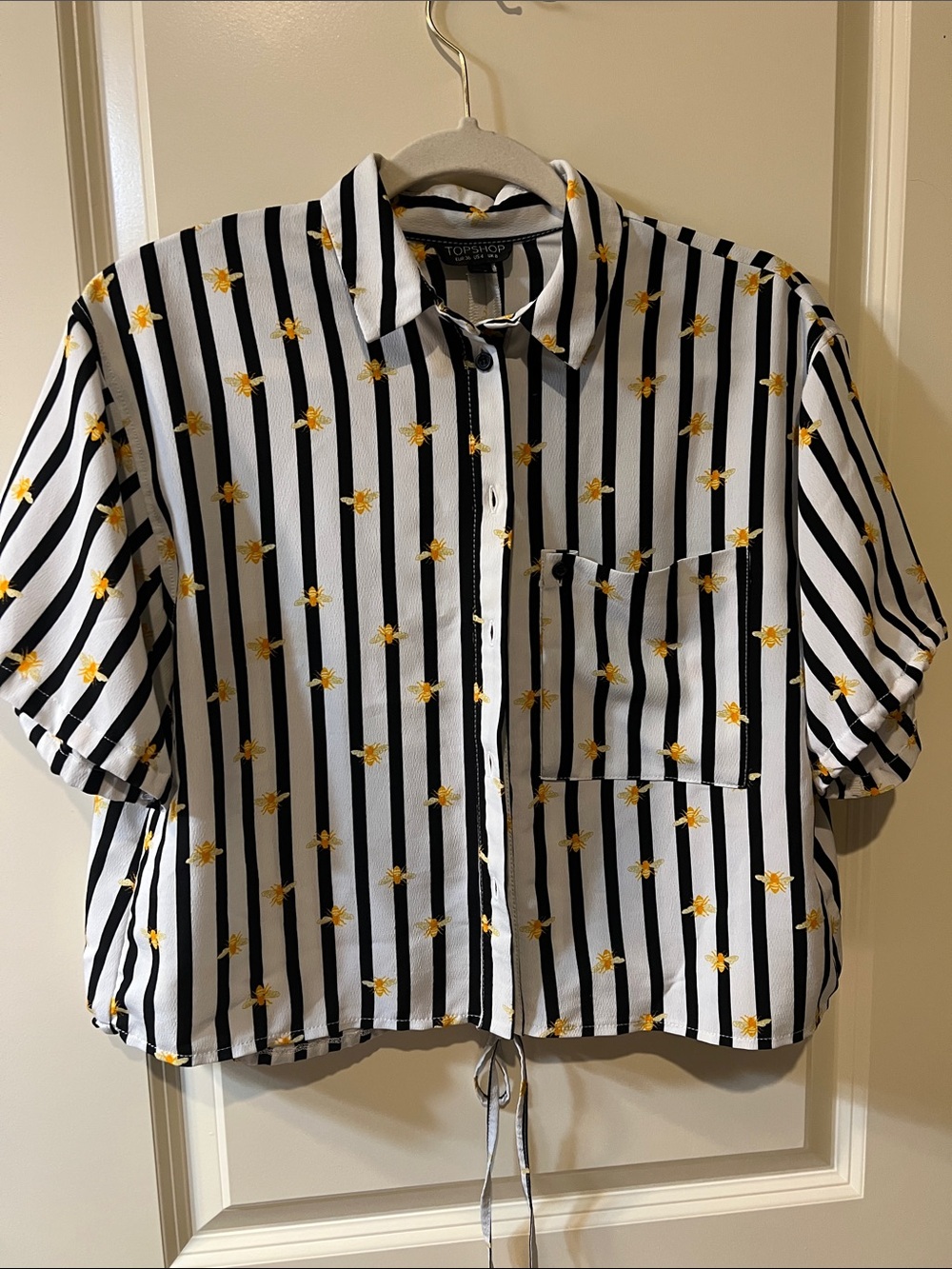 Topshop Black & White Striped Shirt with Yellow Bee Print